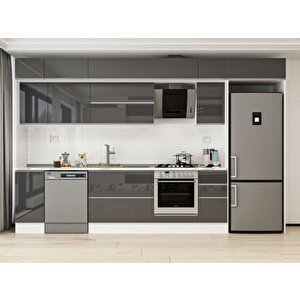 Alvinka 370x240 Cm High Gloss Mdf Mutfak Dolabı Beyaz Antrasıt Mb-e90s40s40-2 Antrasit
