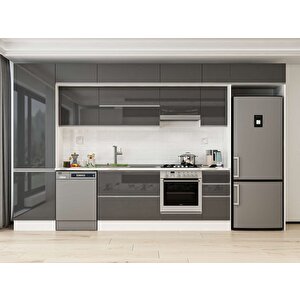 Alvinka 380x240 Cm High Gloss Mutfak Dolabı Beyaz Antrasıt Mbb-e80b60s40-1 Antrasit