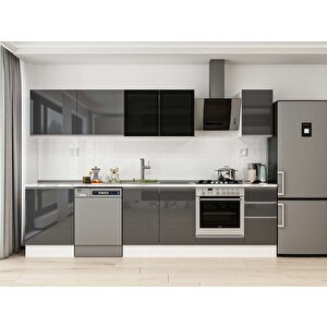 Alvinka 310x210 Cm High Gloss Mdf Mutfak Dolabı Beyaz Antrasıt M-e90s60s40-3 Antrasit