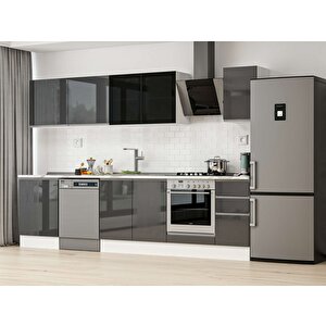 Alvinka 310x210 Cm High Gloss Mdf Mutfak Dolabı Beyaz Antrasıt M-e90s60s40-3 Antrasit