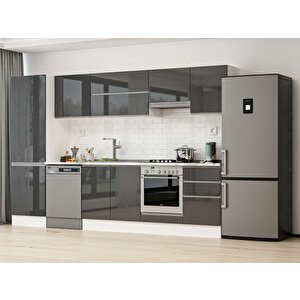Alvinka 310x210 Cm High Gloss Mutfak Dolabı Beyaz Antrasıt Mb-e80b60s50-1 Antrasit