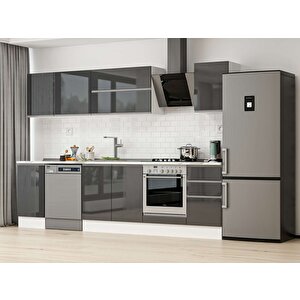 Alvinka 290x210 Cm High Gloss Mdf Mutfak Dolabı Beyaz Antrasıt M-e80s45s45-2 Antrasit