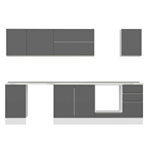 Alvinka 290x210 Cm High Gloss Mdf Mutfak Dolabı Beyaz Antrasıt M-e80s45s45-2