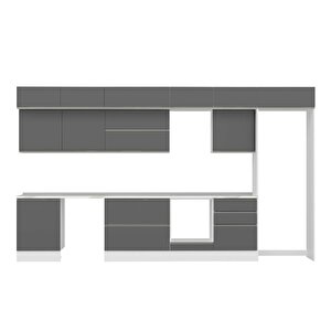 Alvinka 410x240 Cm High Gloss Mdf Mutfak Dolabı Beyaz Antrasıt Mb-e90s60s60-2