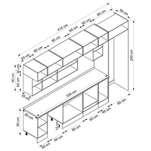 Alvinka 410x240 Cm High Gloss Mdf Mutfak Dolabı Beyaz Antrasıt Mb-e90s60s60-2
