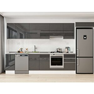 Alvinka 370x222 Cm High Gloss Mdf Mutfak Dolabı Beyaz Antrasıt Mb-e80s40s50-1 Antrasit