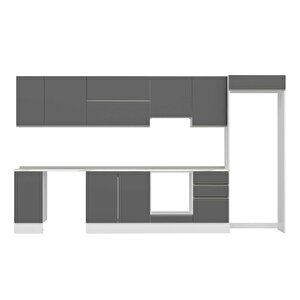 Alvinka 370x222 Cm High Gloss Mdf Mutfak Dolabı Beyaz Antrasıt Mb-e80s40s50-1