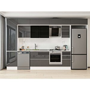 Alvinka 380x240 Cm High Gloss Mutfak Dolabı Beyaz Antrasıt Mbb-e90b50s40-3 Antrasit