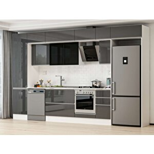 Alvinka 380x240 Cm High Gloss Mutfak Dolabı Beyaz Antrasıt Mbb-e90b50s40-3 Antrasit