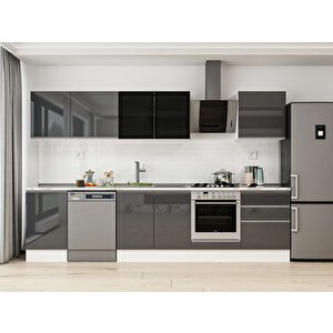 Alvinka 320x210 Cm High Gloss Mutfak Dolabı Beyaz Antrasıt M-e90s50s60-3 Antrasit