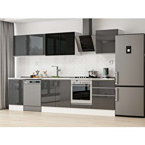 Alvinka 320x210 Cm High Gloss Mutfak Dolabı Beyaz Antrasıt M-e90s50s60-3 Antrasit