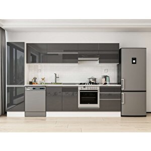 Alvinka 320x210 Cm High Gloss Mdf Mutfak Dolabı Beyaz Antrasıt Mb-e90b50s60-1 Antrasit