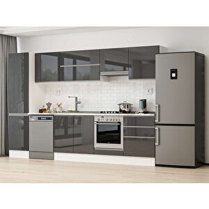 Alvinka 320x210 Cm High Gloss Mdf Mutfak Dolabı Beyaz Antrasıt Mb-e90b50s60-1 Antrasit
