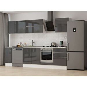 310x210 Cm High Gloss Mdf Mutfak Dolabı Beyaz Antrasıt M-e90s40s60-2 Antrasit