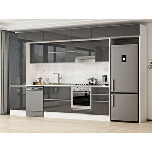 390x240 Cm High Gloss Mdf Mutfak Dolabı Beyaz Antrasıt Mbb-e80b60s50-1 Antrasit