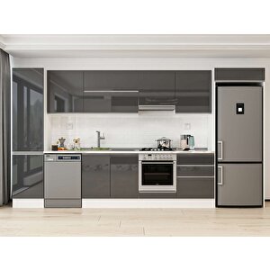 390x222 Cm High Gloss Mdf Mutfak Dolabı Beyaz Antrasıt Mbb-e80b50s60-1 Antrasit
