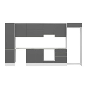 Alvinka 390x222 Cm High Gloss Mdf Mutfak Dolabı Beyaz Antrasıt Mbb-e80b50s60-1