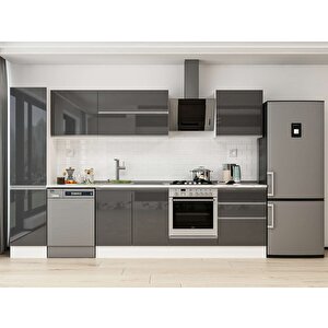 305x210 Cm High Gloss Mdf Mutfak Dolabı Beyaz Antrasıt Mb-e80b45s60-2 Antrasit