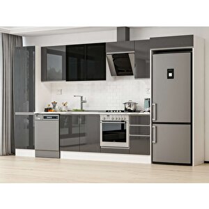 380x222 Cm High Gloss Mutfak Dolabı Beyaz Antrasıt Mbb-e90b50s40-3 Antrasit