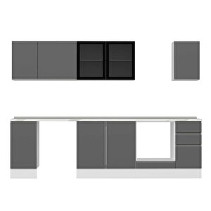 Alvinka 280x210 Cm High Gloss Mdf Mutfak Dolabı Beyaz Antrasıt M-e80s40s40-3