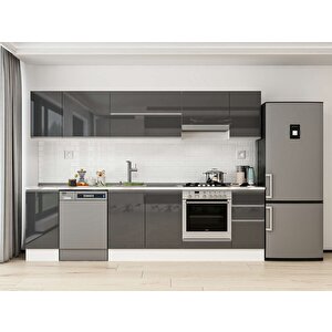 Alvinka 280x210 Cm High Gloss Mdf Mutfak Dolabı Beyaz Antrasıt M-e80s40s40-1 Antrasit