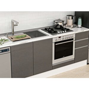 Alvinka 280x210 Cm High Gloss Mdf Mutfak Dolabı Beyaz Antrasıt M-e80s40s40-1 Antrasit