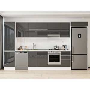 Alvinka 385x222 Cm High Gloss Mdf Mutfak Dolabı Beyaz Antrasıt Mbb-e90b50s45-1 Antrasit