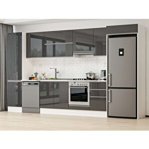 Alvinka 385x222 Cm High Gloss Mdf Mutfak Dolabı Beyaz Antrasıt Mbb-e90b50s45-1 Antrasit