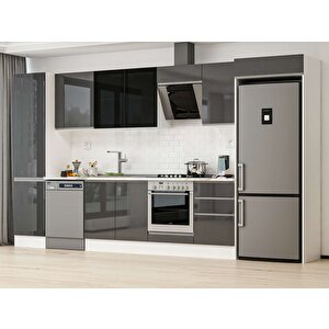 Alvinka 390x222 Cm High Gloss Mutfak Dolabı Beyaz Antrasıt Mbb-e90b50s50-3 Antrasit