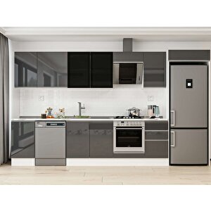 Alvinka 370x222 Cm High Gloss Mutfak Dolabı Beyaz Antrasıt Mb-e80s45s45-3 Antrasit
