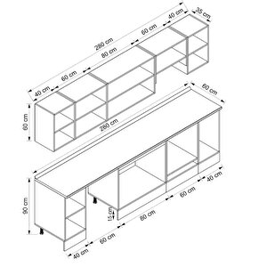 Alvinka 280x210 Cm High Gloss Mdf Mutfak Dolabı Beyaz Beyaz M-e80s40s40-1