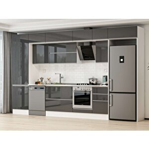 385x240 Cm High Gloss Mdf Mutfak Dolabı Beyaz Antrasıt Mbb-e80b60s45-2 Antrasit