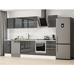305x210 Cm High Gloss Mutfak Dolabı Beyaz Antrasıt M-e90s45s50-2 Antrasit