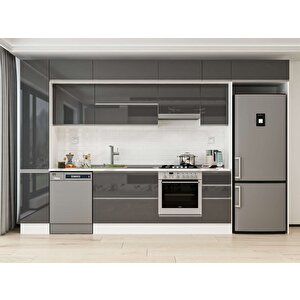 360x240 Cm High Gloss Mutfak Dolabı Beyaz Antrasıt Mbb-e80b40s40-1 Antrasit
