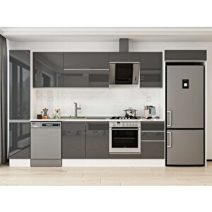365x222 Cm High Gloss Mutfak Dolabı Beyaz Antrasıt Mbb-e80b40s45-2 Antrasit