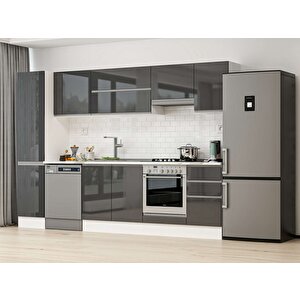 Alvinka 290x210 Cm High Gloss Mdf Mutfak Dolabı Beyaz Antrasıt Mb-e80b45s45-1 Antrasit