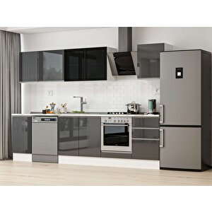 Alvinka 295x210 Cm High Gloss Mdf Mutfak Dolabı Beyaz Antrasıt M-e80s45s50-3 Antrasit