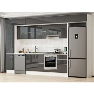 Alvinka 380x240 Cm High Gloss Mdf Mutfak Dolabı Beyaz Antrasıt Mbb-e90b45s45-1 Antrasit