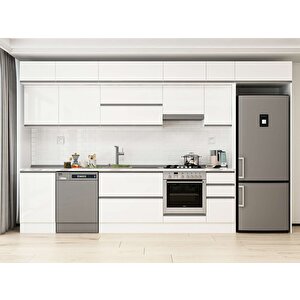 Alvinka 380x240 Cm High Gloss Mdf Mutfak Dolabı Beyaz Beyaz Mb-e90s50s40-1 Beyaz