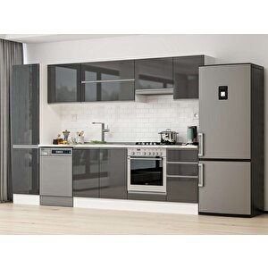 Alvinka 305x210 Cm High Gloss Mdf Mutfak Dolabı Beyaz Antrasıt Mb-e90b50s45-1 Antrasit