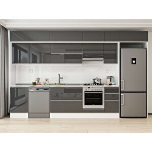 Alvinka 380x240 Cm High Gloss Mdf Mutfak Dolabı Beyaz Antrasıt Mb-e90s50s40-1 Antrasit