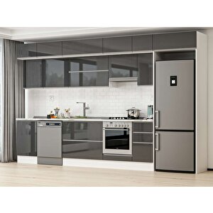 Alvinka 380x240 Cm High Gloss Mdf Mutfak Dolabı Beyaz Antrasıt Mb-e90s50s40-1 Antrasit