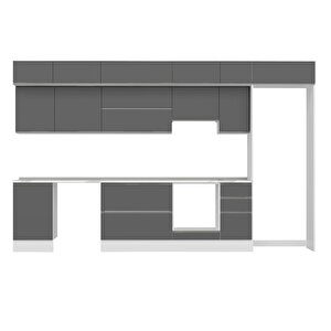 Alvinka 380x240 Cm High Gloss Mdf Mutfak Dolabı Beyaz Antrasıt Mb-e90s50s40-1