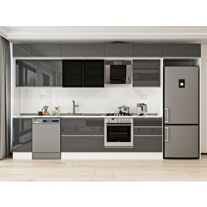 Alvinka 380x240 Cm High Gloss Mdf Mutfak Dolabı Beyaz Antrasıt Mb-e80s40s60-3 Antrasit