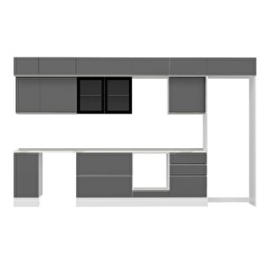 Alvinka 380x240 Cm High Gloss Mdf Mutfak Dolabı Beyaz Antrasıt Mb-e80s40s60-3