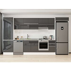 Alvinka 380x222 Cm High Gloss Mdf Mutfak Dolabı Beyaz Antrasıt Mbb-e80b60s40-1 Antrasit