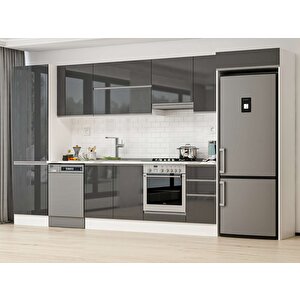 Alvinka 380x222 Cm High Gloss Mdf Mutfak Dolabı Beyaz Antrasıt Mbb-e80b60s40-1 Antrasit