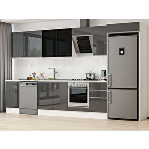 Alvinka 380x222 Cm High Gloss Mdf Mutfak Dolabı Beyaz Antrasıt Mb-e90s45s45-3 Antrasit