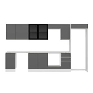 Alvinka 380x222 Cm High Gloss Mdf Mutfak Dolabı Beyaz Antrasıt Mb-e90s45s45-3