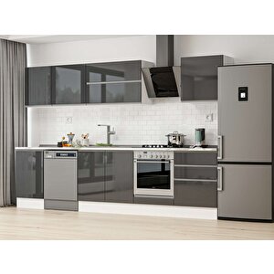 Alvinka 310x210 Cm High Gloss Mutfak Dolabı Beyaz Antrasıt M-e80s50s60-2 Antrasit